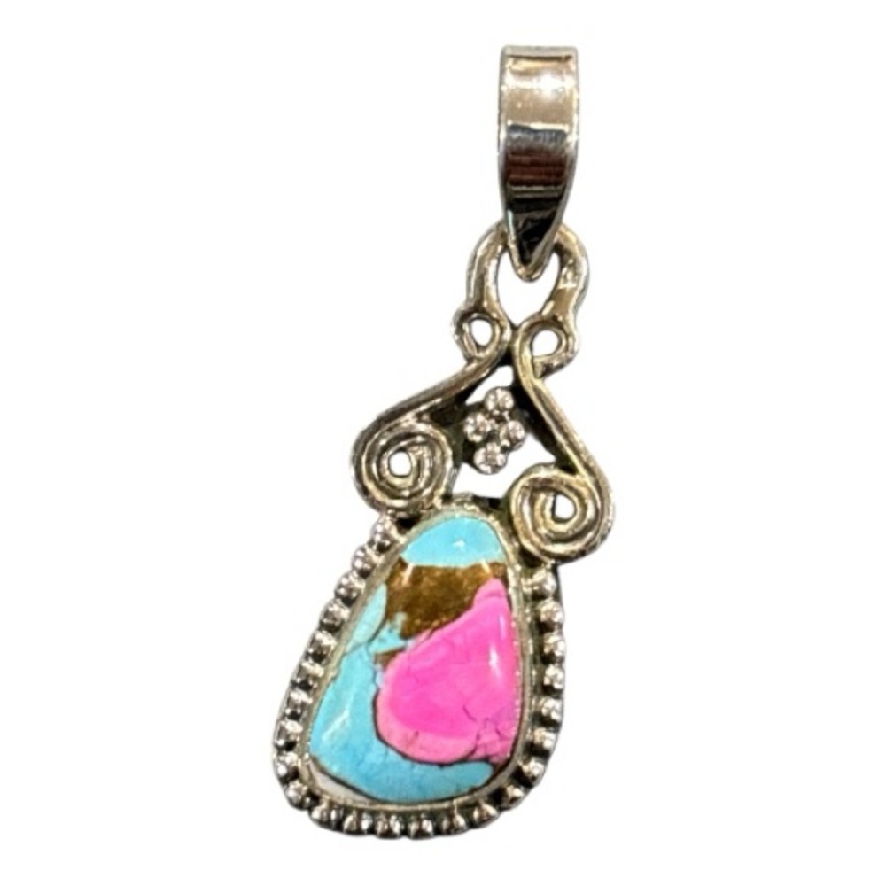 925 Sterling Silver Cotton Candy Turquoise Colorful Pendant
